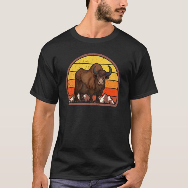 T-shirt Yak domestique Sunset Vintage Retro Yak (Devant)