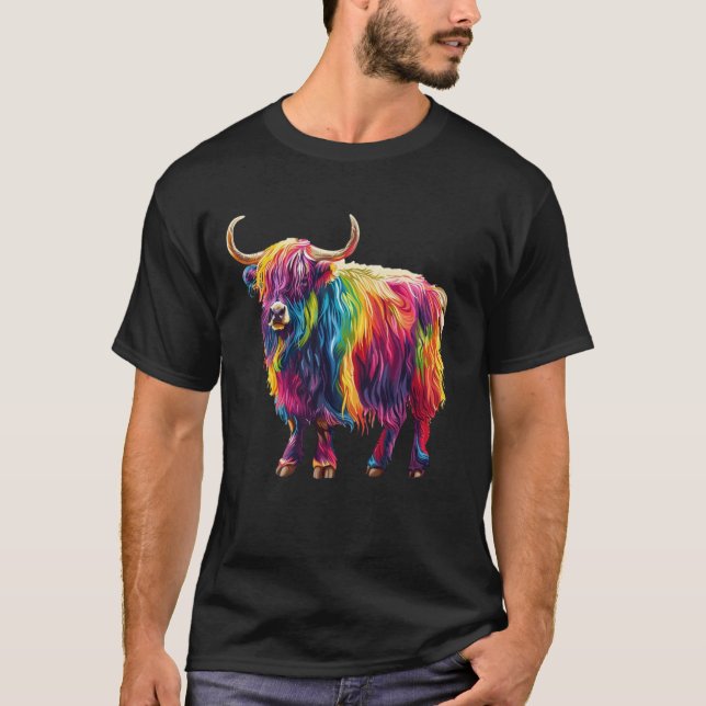 T-shirt Yak Rainbow Vibrant Animal Art (Devant)