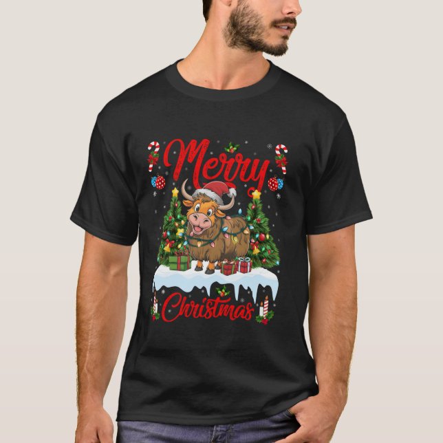 T-shirt Yak Xmas Arbre Lumière Santa Hat Yak Noël T S (Devant)