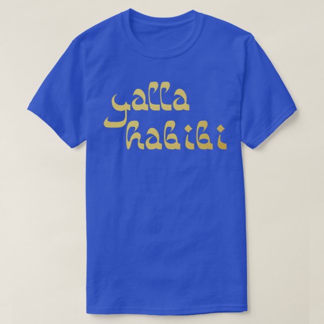 T-shirt Yalla Habibi Arabic dit dans Gold Globetrotter (Design devant)