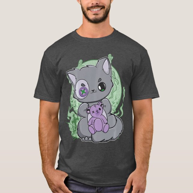 T-shirt Yami Kawaii Cat With Gotheddy Bear For Cute Horror (Devant)