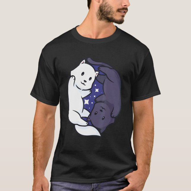T-shirt Yang Chat Noir Et Blanc Cute (Devant)