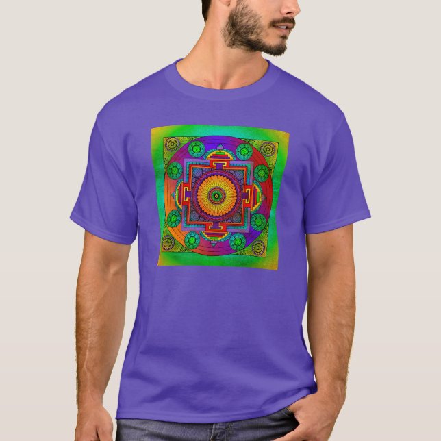 T-shirt YANTRA - grande roue - violet vert (Devant)