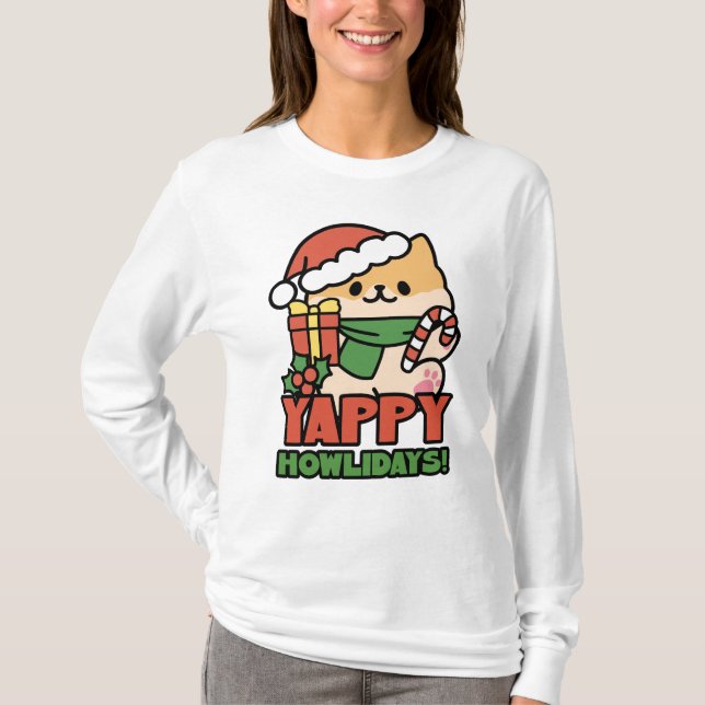 T-shirt Yappy Howlidays - Jote Christmas Dog Cartoon (Devant)