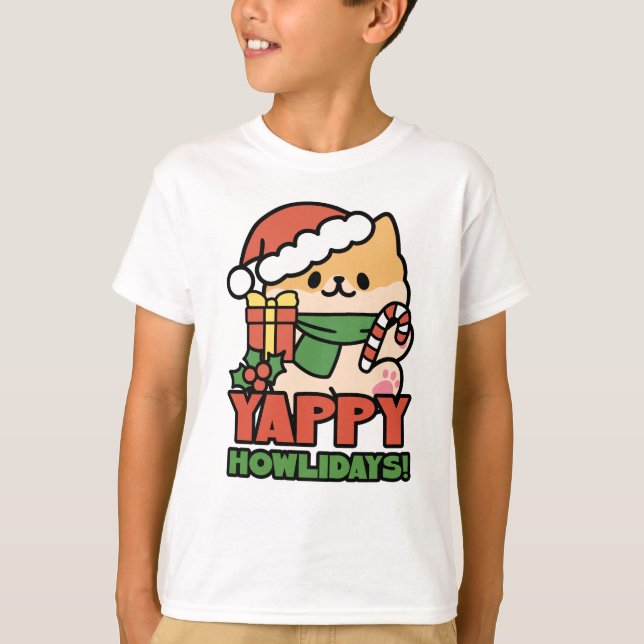 T-shirt Yappy Howlidays - Jote Christmas Dog Cartoon (Devant)