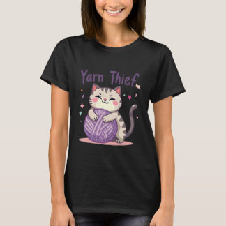 T-shirt Yarn Thief Cute Crocheting Cat for Fiber Artists