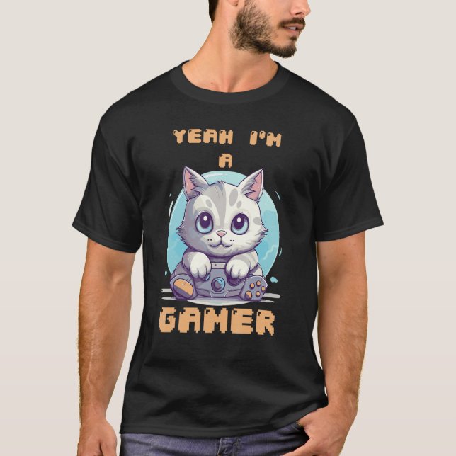 T-shirt Yeah I m A Gamer Gaming Cute Cat Amine (Devant)