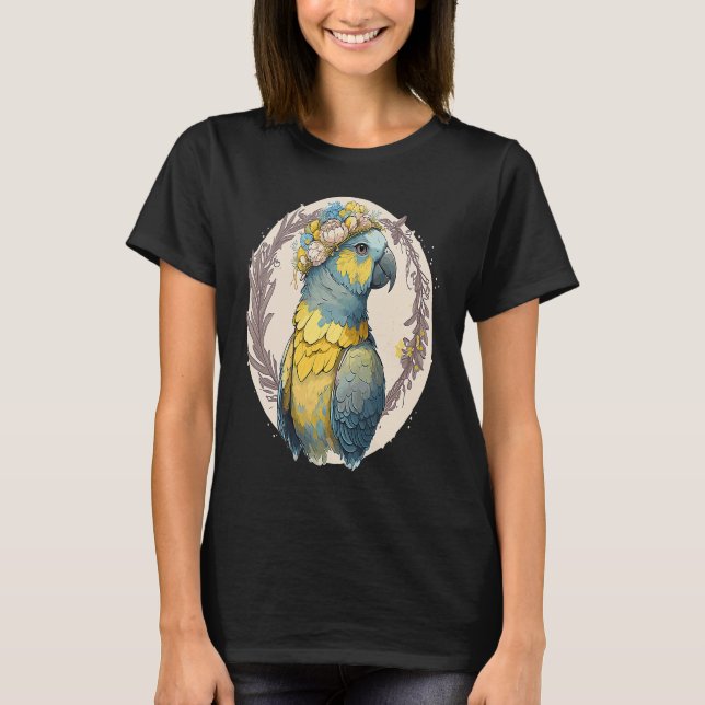 T-shirt Yellow Blue Ara Macaw Flower Crown Parrot Parakeet (Devant)