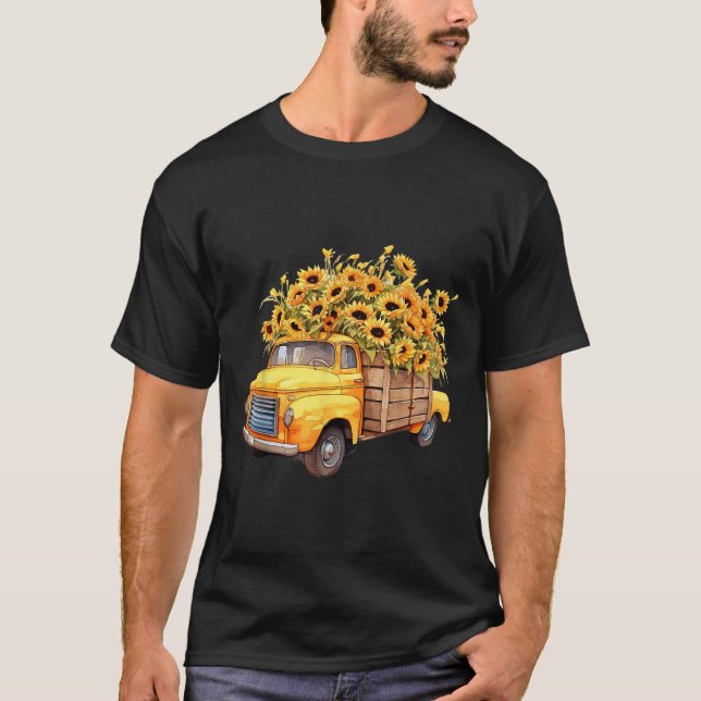 T-shirt Yellow Ckup Truck Sunflower Autumn Halloween Thank (Devant)