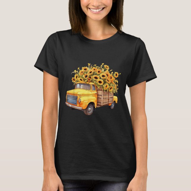 T-shirt Yellow Ckup Truck Sunflower Autumn Halloween Thank (Devant)
