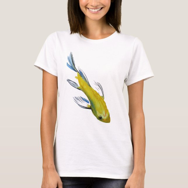 T-shirt Yellow koi Japonais carp watercolour art fish (Devant)