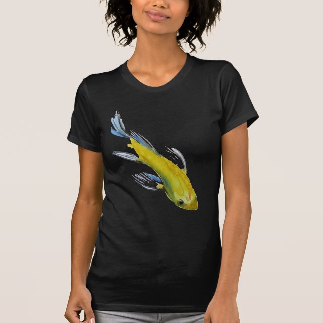 T-shirt Yellow koi Japonais carp watercolour art fish (Devant)