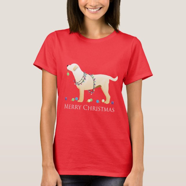 T-shirt Yellow Labrador Retriever Joyeux Noël Design (Devant)