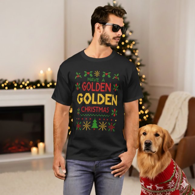T-shirt Yellow Red Retro Knit Golden Christmas Pattern (Créateur téléchargé)