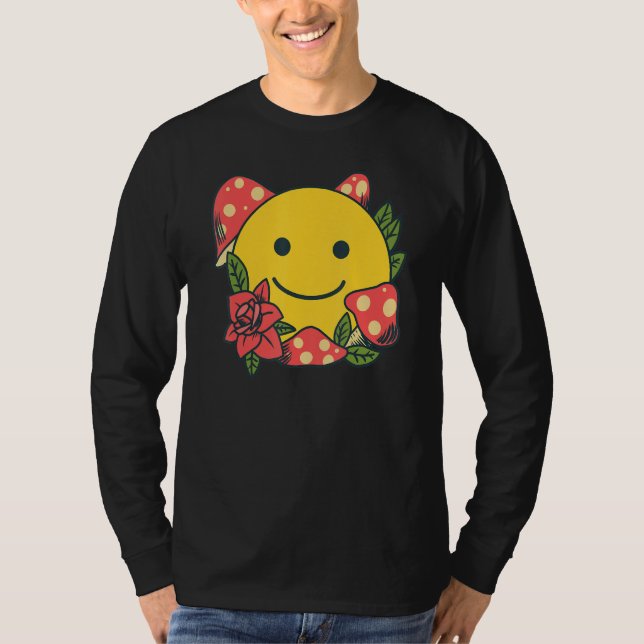 T-shirt Yellow Smile   Smiling Face Cute Mushroom Rose Flo (Devant)