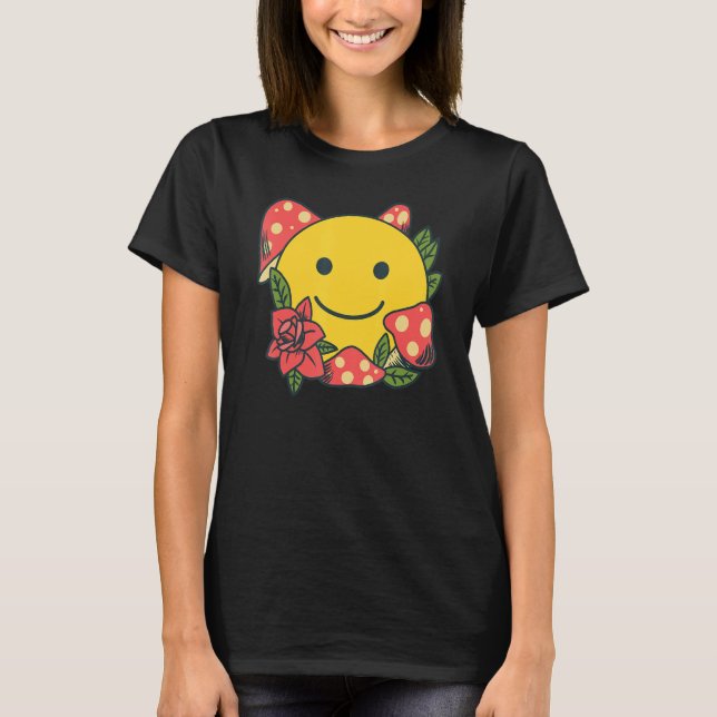 T-shirt Yellow Smile   Smiling Face Cute Mushroom Rose Flo (Devant)