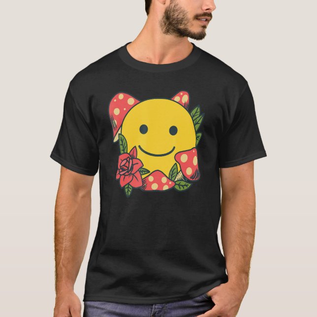 T-shirt Yellow Smile   Smiling Face Cute Mushroom Rose Flo (Devant)