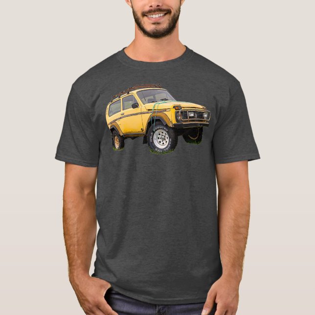 T-shirt Yellow wrecked and abandoned Lada Niva car (Devant)