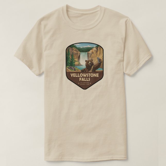 T-shirt Yellowstone Falls Bear Selfie Shield (Design devant)