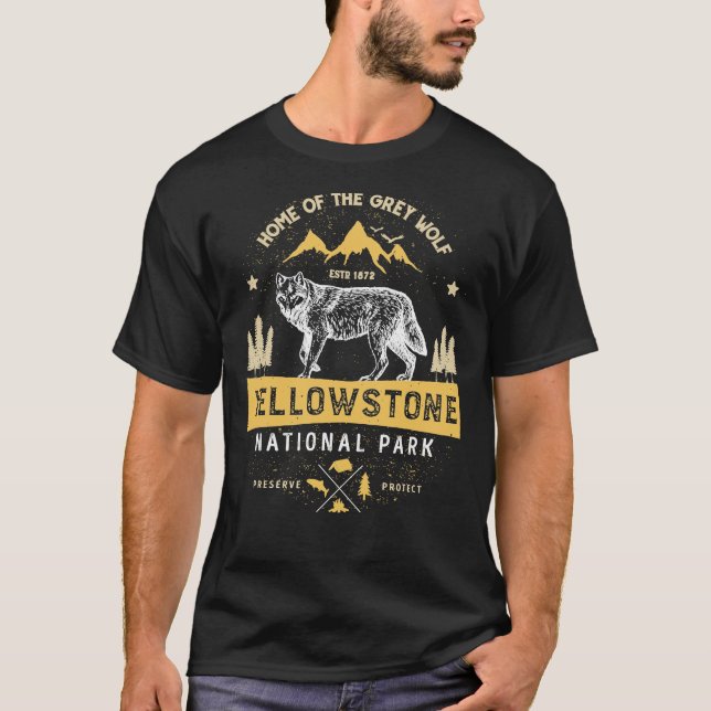 T-shirt Yellowstone National Park Grey Wolf - Vint (Devant)