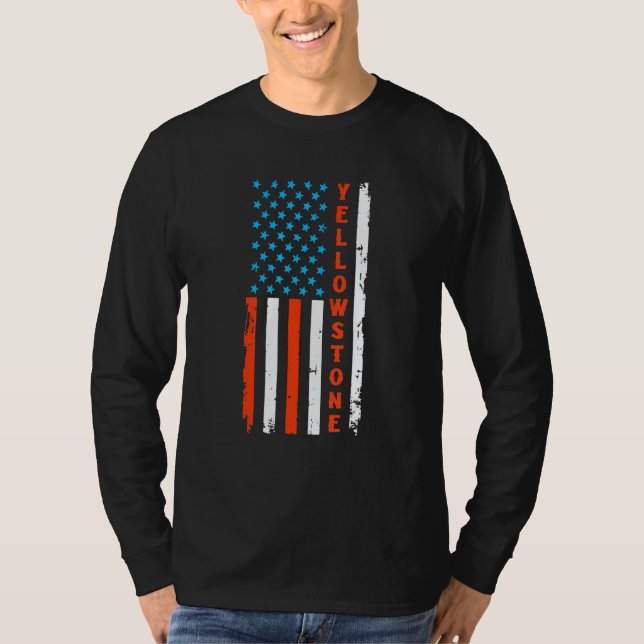 T-shirt Yellowstone National Park Map American Usa Flag (Devant)