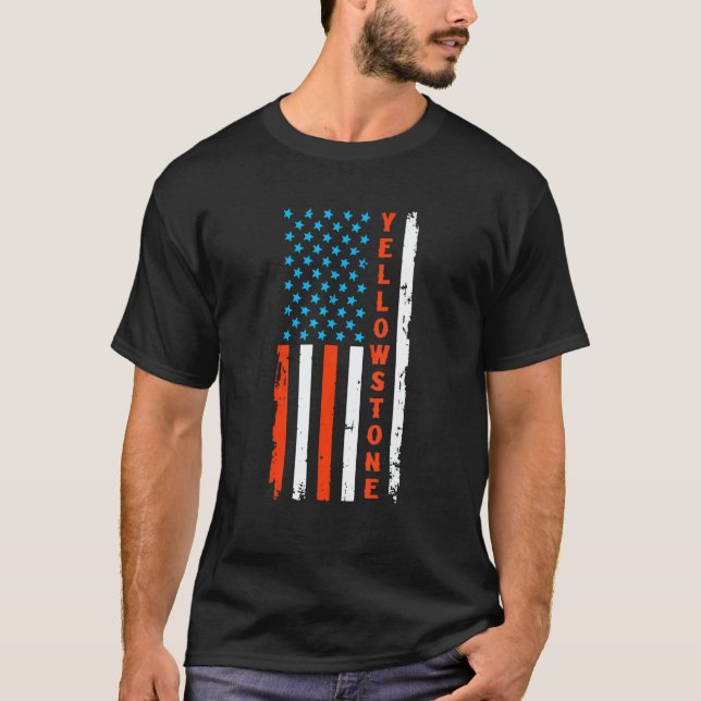 T-shirt Yellowstone National Park Map American Usa Flag (Devant)