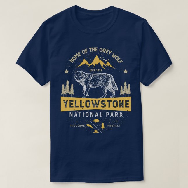 T-shirt Yellowstone T National Park Grey Wolf Cadeau Vinta (Design devant)