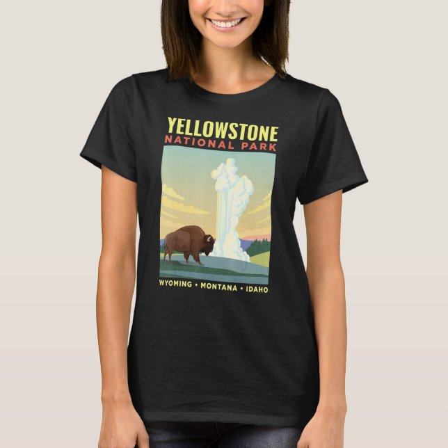 T-shirt Yellowstone Us National Park Bison Vintage (Devant)