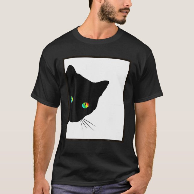 T-shirt Yeux de chat, Rainbow Black Cat T (Devant)