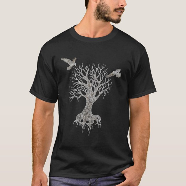 T-shirt Yggdrasil Irminsul Arbre De Vie Odin Ravens Huginn (Devant)