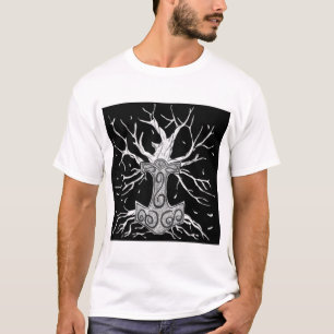 T-shirt Yggdrasil, l'arbre des Neuf Mondes et Mjolnir