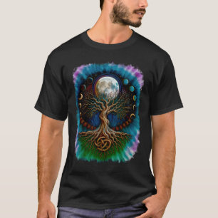 T-shirt Yggdrasil Norse Tree Life Lune Phase Viking Celtic