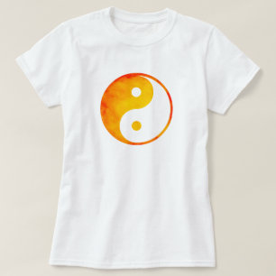 T-shirt Yin Chinois orange et jaune de Yang d'aquarelle