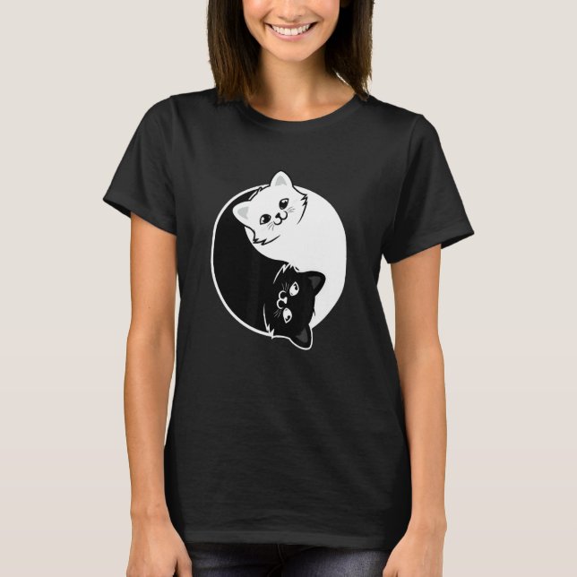 T-shirt Yin Et Yang Pet Chat Blanc Noir Chats Animaux Aime (Devant)