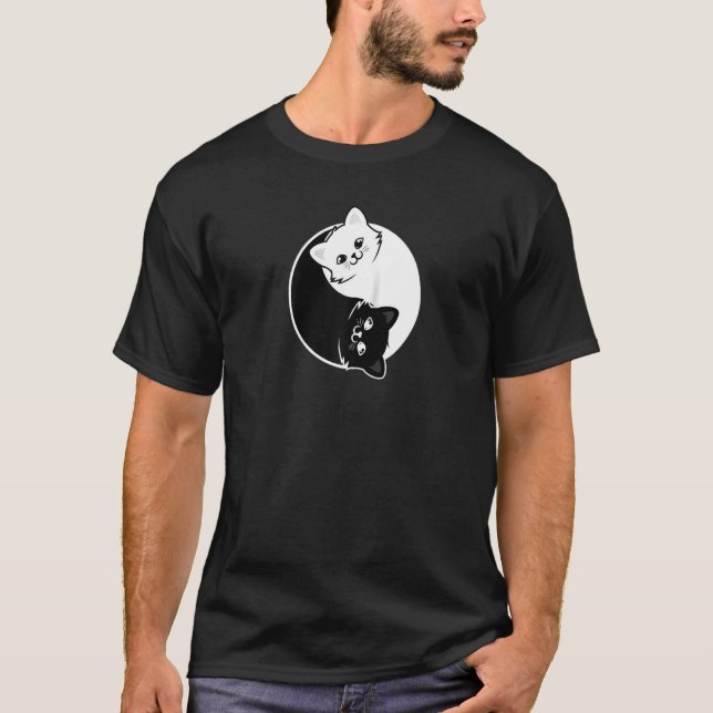 T-shirt Yin Et Yang Pet Chat Blanc Noir Chats Animaux Aime (Devant)