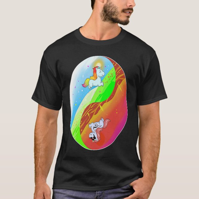 T-shirt Yin et Yang Unicorn Death Metal Rainbow (Devant)