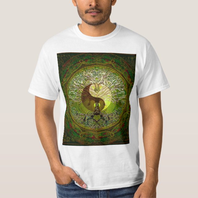 T-shirt Yin vert Yang avec l'arbre de la vie (Devant)