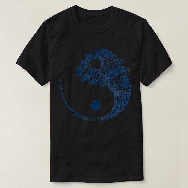 T-shirt Yin Yang Blue Bonsai Tree Japonais Bouddhiste Zen  (Design devant)