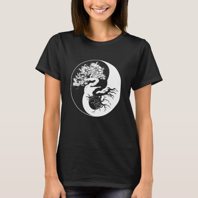 T-shirt Yin Yang Bonsai Tree Japonais Bouddhiste Zen (Devant)