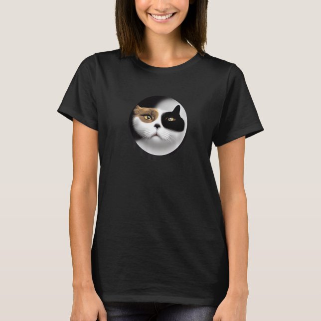 T-shirt Yin Yang Cat Mask Balance Meditation Zen Cat Ying  (Devant)