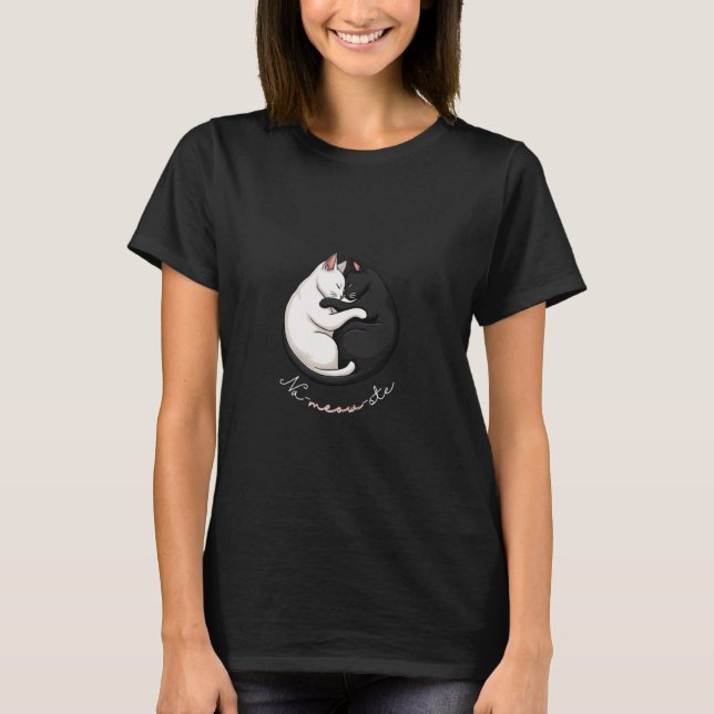 T-shirt Yin Yang Cat Na-meow-ste I Love Cats Yoga Peace Na (Devant)
