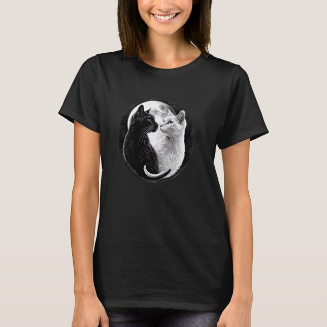 T-shirt Yin Yang Chat Feng Shui Ying Yang Kitten Moonlit C (Devant)