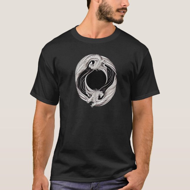 T-shirt Yin Yang Dragon Japonais Dragons Style asiatique Y (Devant)