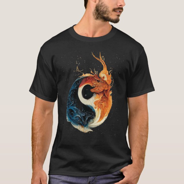 T-shirt Yin Yang Feu Et Dragons De Glace (Devant)