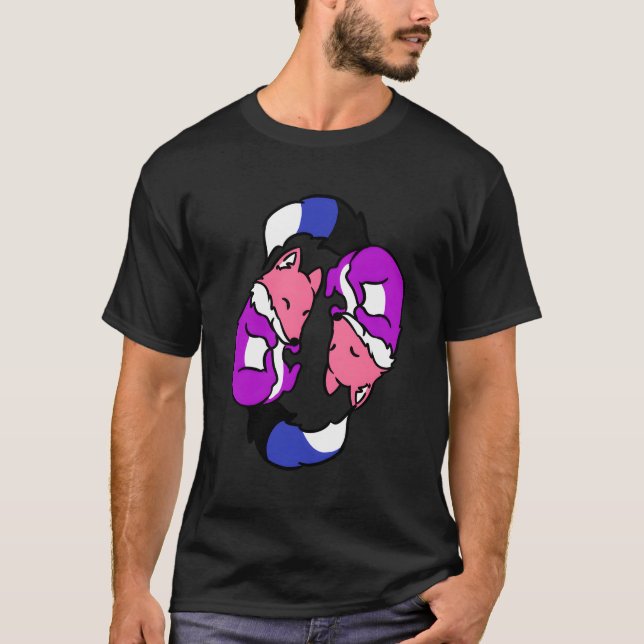 T-shirt Yin Yang Foxes Genderfluide Fierté (Devant)