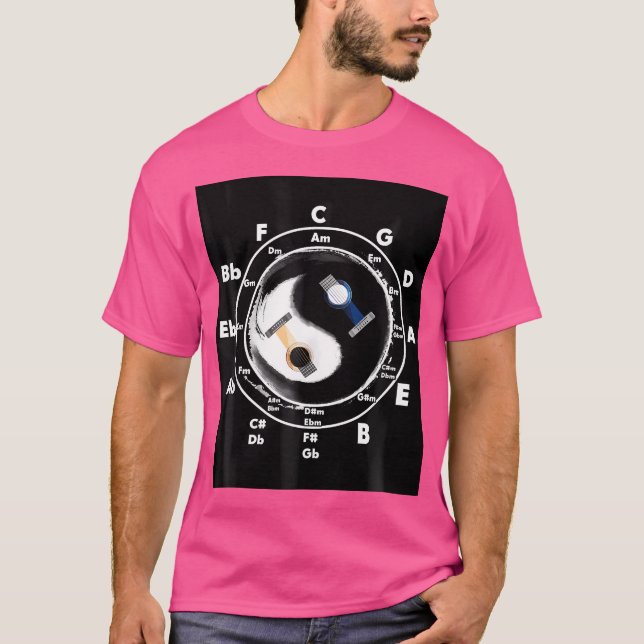 T-shirt Yin Yang Joueur de guitare accords guitare acousti (Devant)