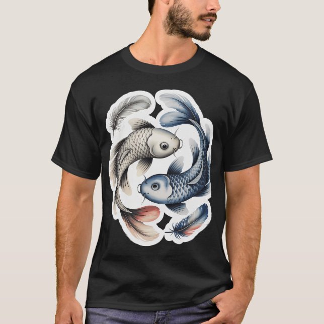 T-shirt Yin Yang Koi à l'aquarelle (Devant)