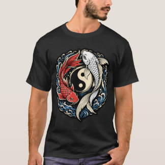 T-shirt Yin Yang Koi Fish – Conception de tatouage japonai