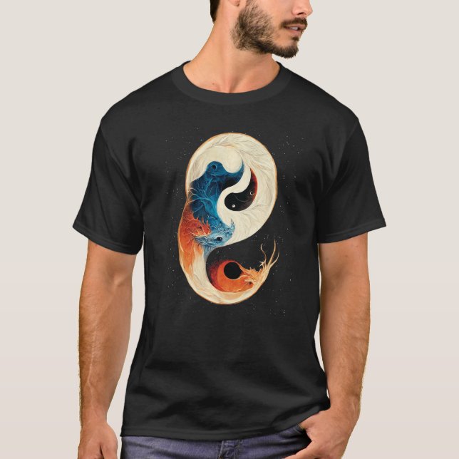 T-shirt Yin Yang Né de dragons de feu et de glace (Devant)