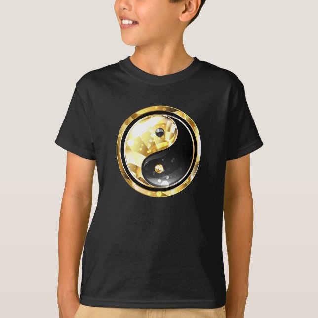T-shirt Yin Yang or sur noir (Devant)